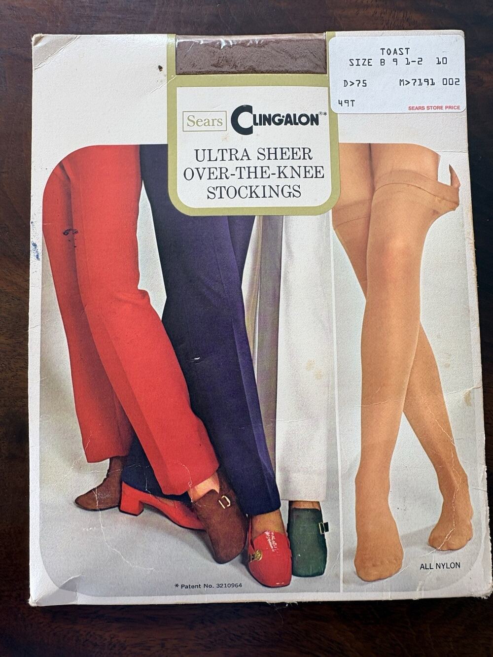 Sears Knee Stockings Cling-alon Over the Knee Size B Toast Reinforced Toe NOS